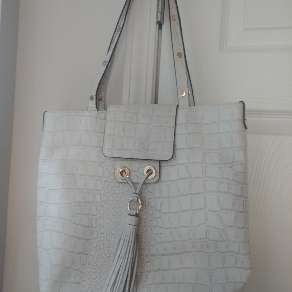 White croc leather tote bag Aimee Kestenberg